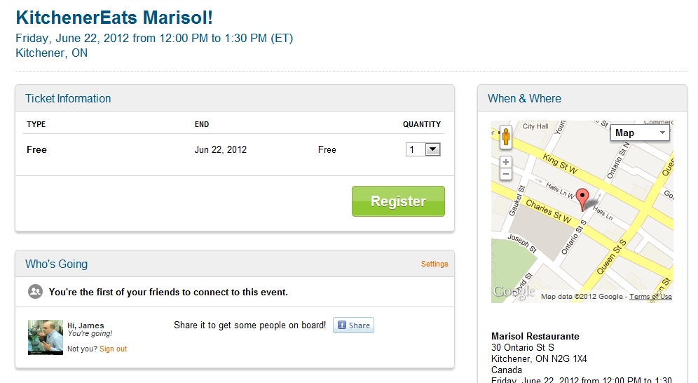 eventbrite screen capture of a KitchenerEats event