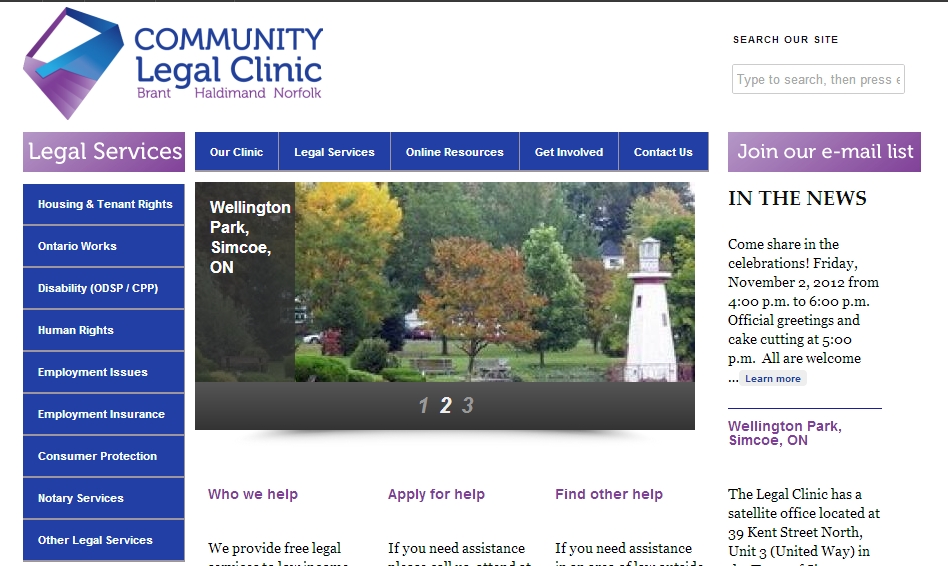 Website for Brant Haldimand Norfolk Community Legal Clinic