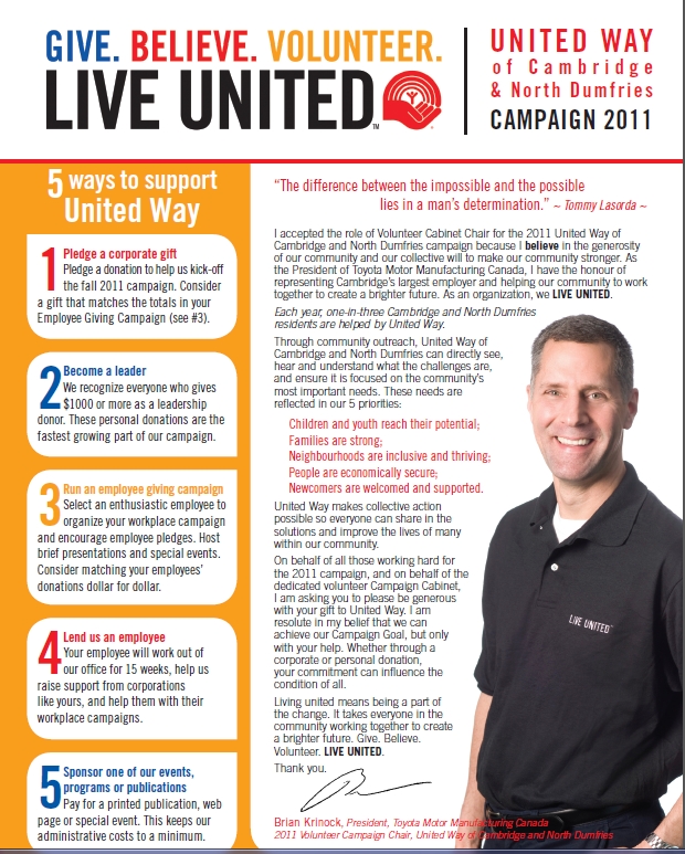 United Way of Cambridge 2011 corporate support