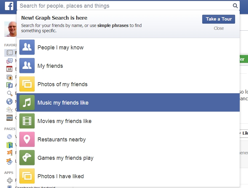 Facebook Graph Search options