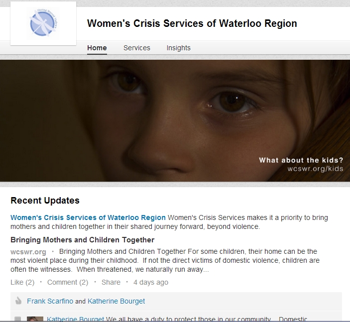 LinkedIn page of Women's Crisis Services of Waterloo Region